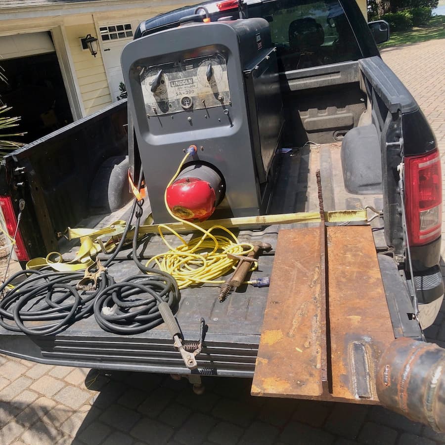 truck bed with mobile welding setup